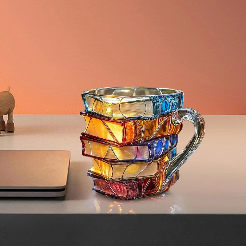 Mug créatif en résine peinte, 325 ml, motif livres 3D, tasse à café originale en résine colorée, collection de tasses à café empilables, cadeaux