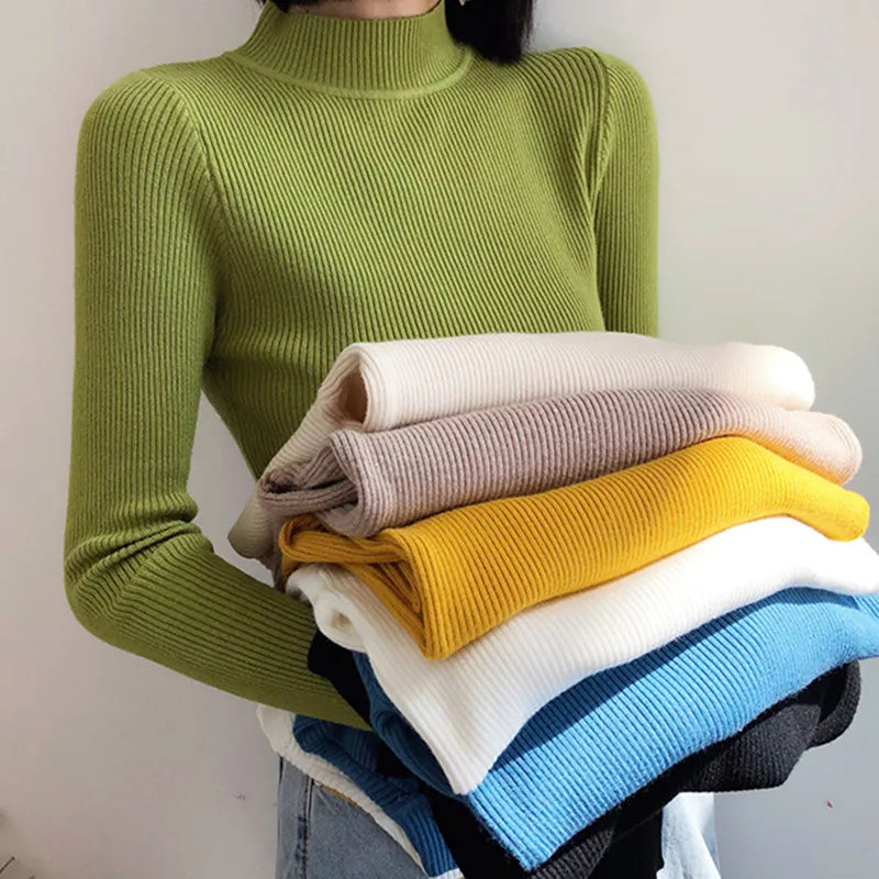 Pull col roulé en cachemire pour femme, tricoté, doux et basique, style décontracté, idéal pour l'automne et l'hiver