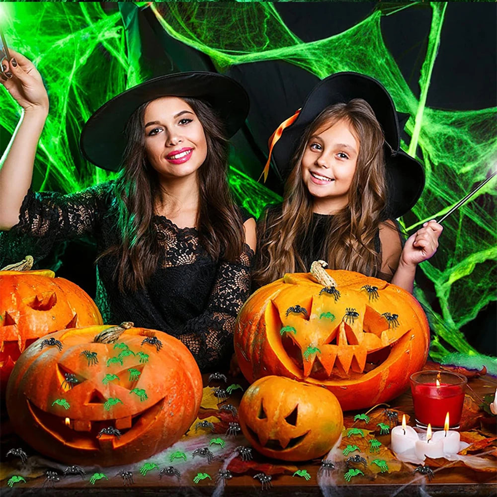 Toiles d'araignée fluorescentes pour Halloween, toiles d'araignée phosphorescentes, toiles d'araignée d'Halloween, décorations d'horreur en plein air