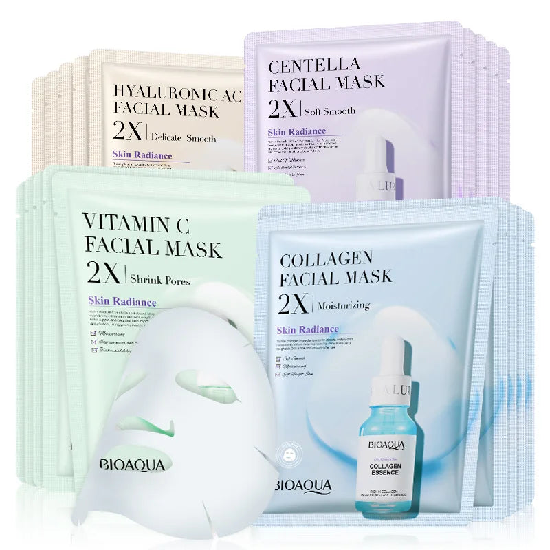Lot de 20 masques visage BIOAQUA Centella Collagène, hydratants et rafraîchissants, à l'acide hyaluronique, produits de soins pour la peau