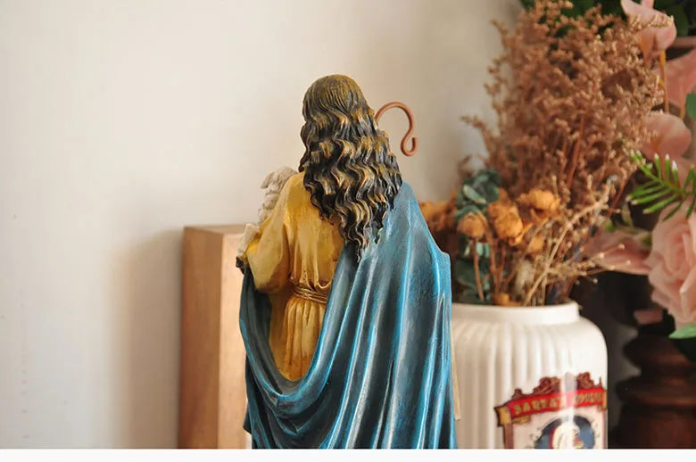 Figurine du Saint-Père Jésus, récits bibliques catholiques tenant un mouton, ornement pour la décoration de la maison ou du bureau, statue de croyance religieuse