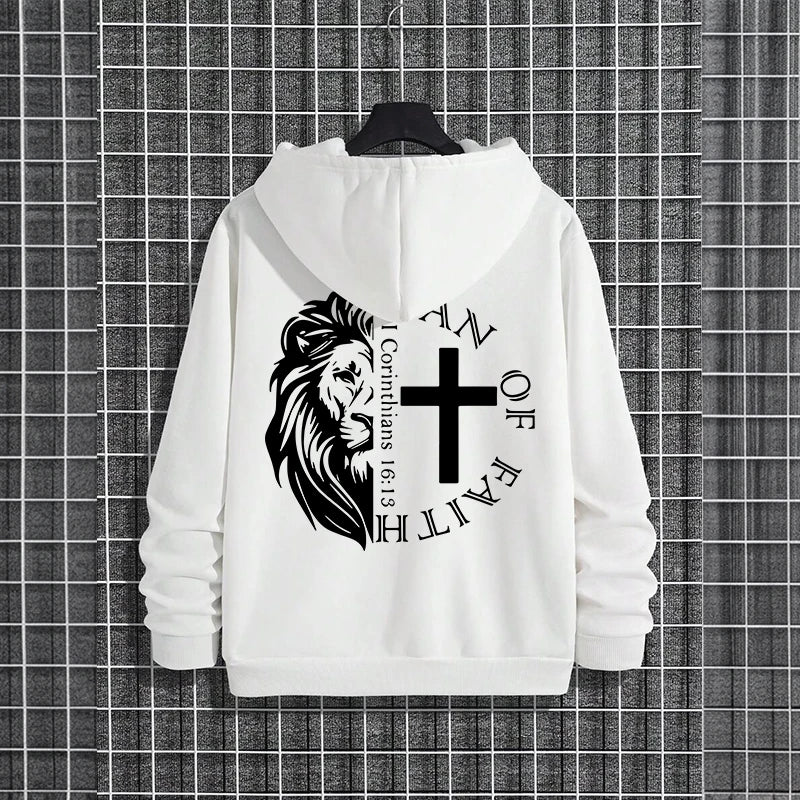 Sweats à capuche style Jésus-Christ 2025 Automne Hiver Nouveauté Sweats à capuche à manches longues Homme Off Faith Lion Imprimé Sweat à capuche Vêtements d'extérieur
