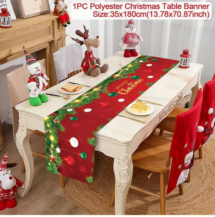 Chemin de table de Noël en tissu, décoration de table pour la maison, nappe 2024, ornement de Noël, cadeau du Nouvel An 2025