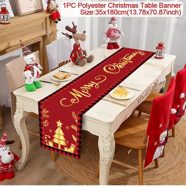 Chemin de table de Noël en tissu, décoration de table pour la maison, nappe 2024, ornement de Noël, cadeau du Nouvel An 2025
