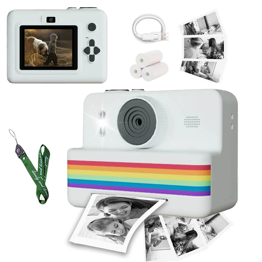 Appareil photo numérique pour enfants, mini imprimante portable, impression thermique instantanée, appareil photo pour enfants, vidéo HD 2,8 pouces, jouet, cadeaux