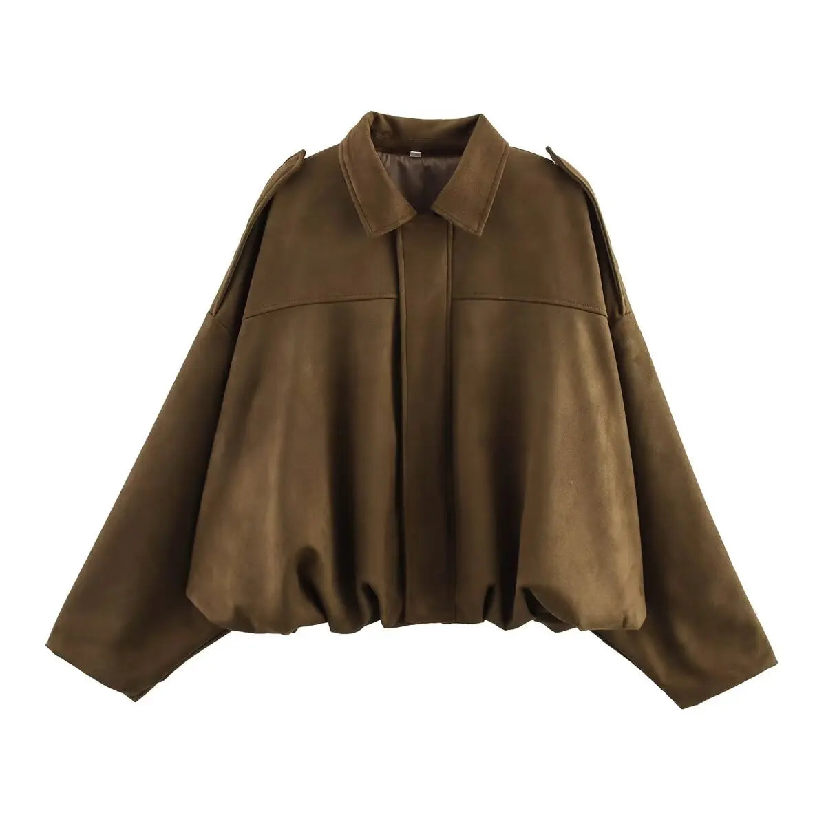 TFMLN Femmes Daim Bomber Veste Printemps Nouvelle Mode Manches Longues Fermeture Éclair Oversize Solide Bomber Manteau Chic Dame 2025 Streetwear