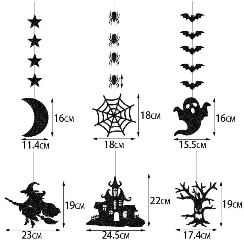 Lot de 6 guirlandes à suspendre pour Halloween, motif araignée, sorcière, fantôme, chauve-souris, décorations pour la maison