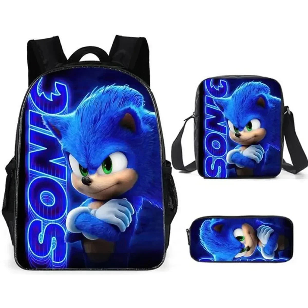 Ensemble de 3 sacs repas dessin animé, sac à déjeuner Sonic, sac à crayons, sac à dos pour élèves du primaire et du collège, sac d'école dessin animé Mochila
