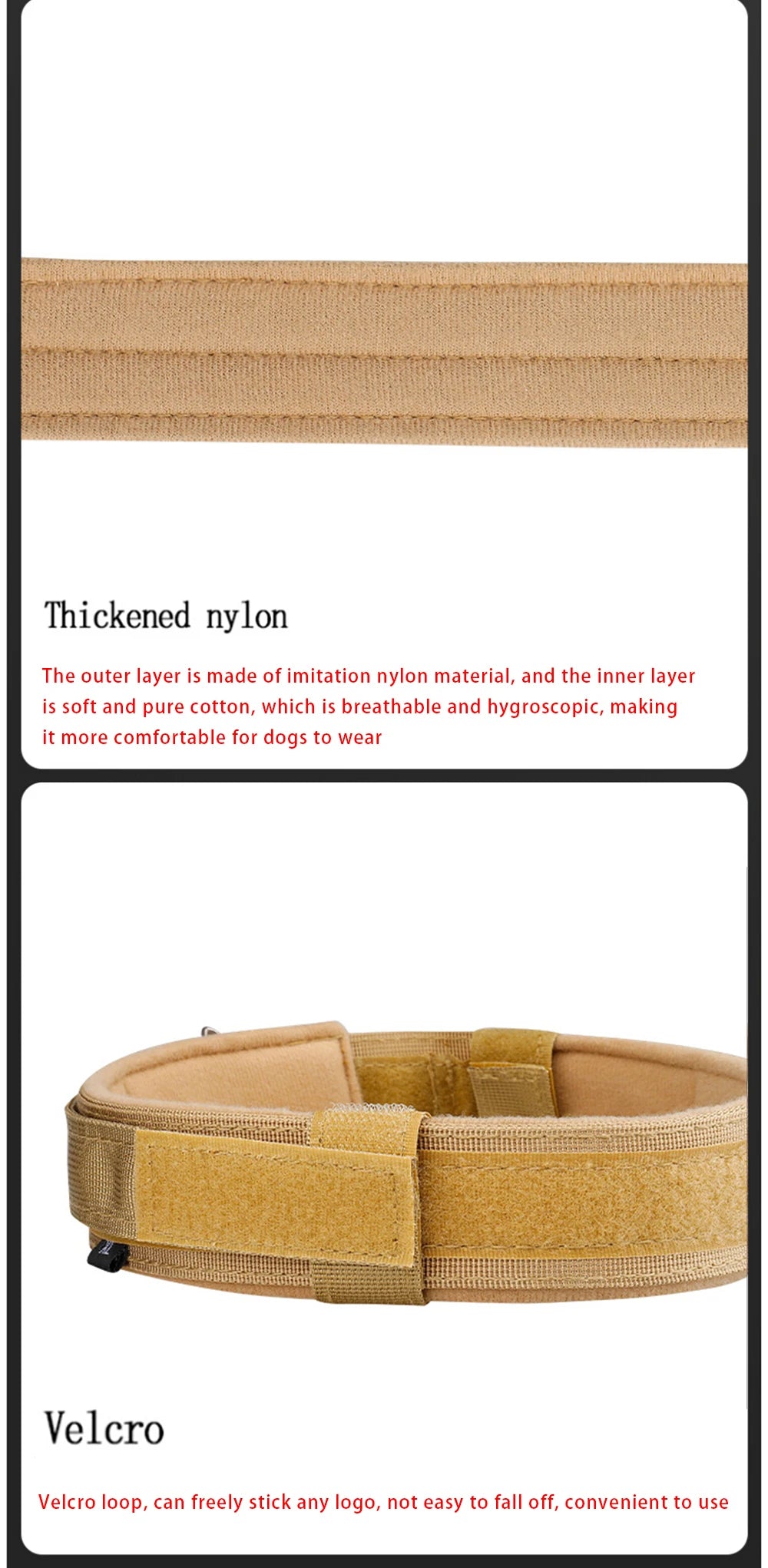 Collier tactique d'extérieur pour chien avec boucle en métal et nylon respirant, collier de dressage pour chien de taille moyenne et grande