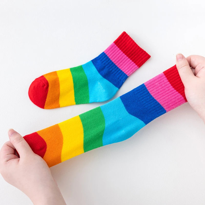 Lot de 5 paires de chaussettes arc-en-ciel pour fille, en coton, confortables, respirantes et douces