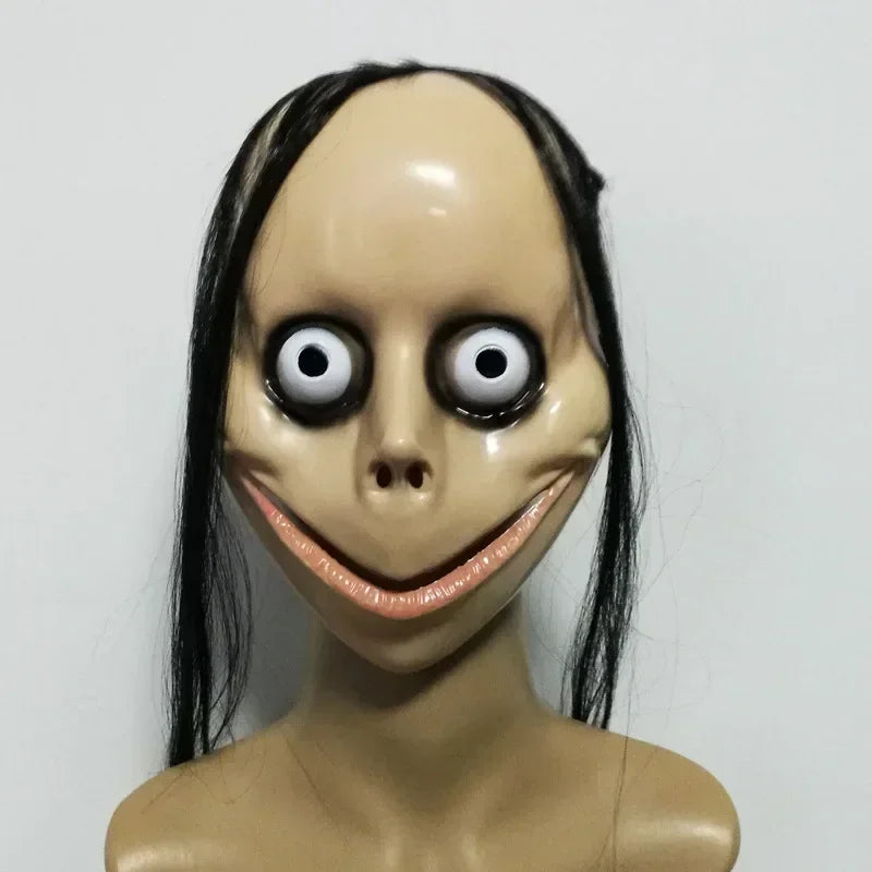 Masque d'horreur d'Halloween de haute qualité avec cheveux longs, masque drôle en forme de V avec cheveux, masque fantôme féminin, accessoires de jeu de rôle