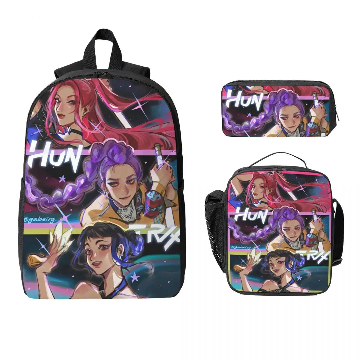 Ensemble de 3 sacs à dos Kpop Demon Hunters Huntrix pour enfants, boîtes à crayons, sacs à livres avec boîte à lunch pour écoliers
