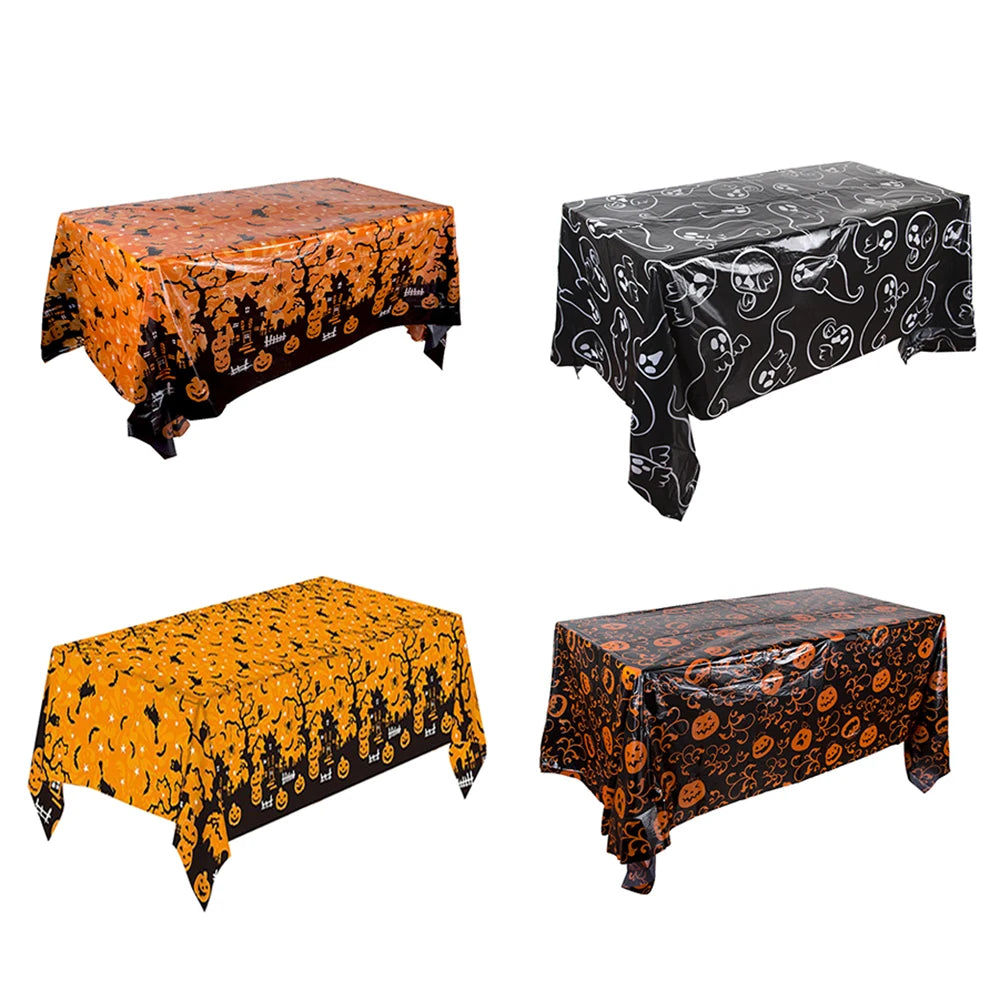 Nappe décorative d'Halloween, nappe jetable en plastique avec motif de citrouille, toile d'araignée et chauve-souris, décoration de table pour la maison