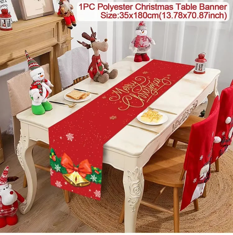 Chemin de table de Noël en tissu, décoration de table pour la maison, nappe 2024, ornement de Noël, cadeau du Nouvel An 2025