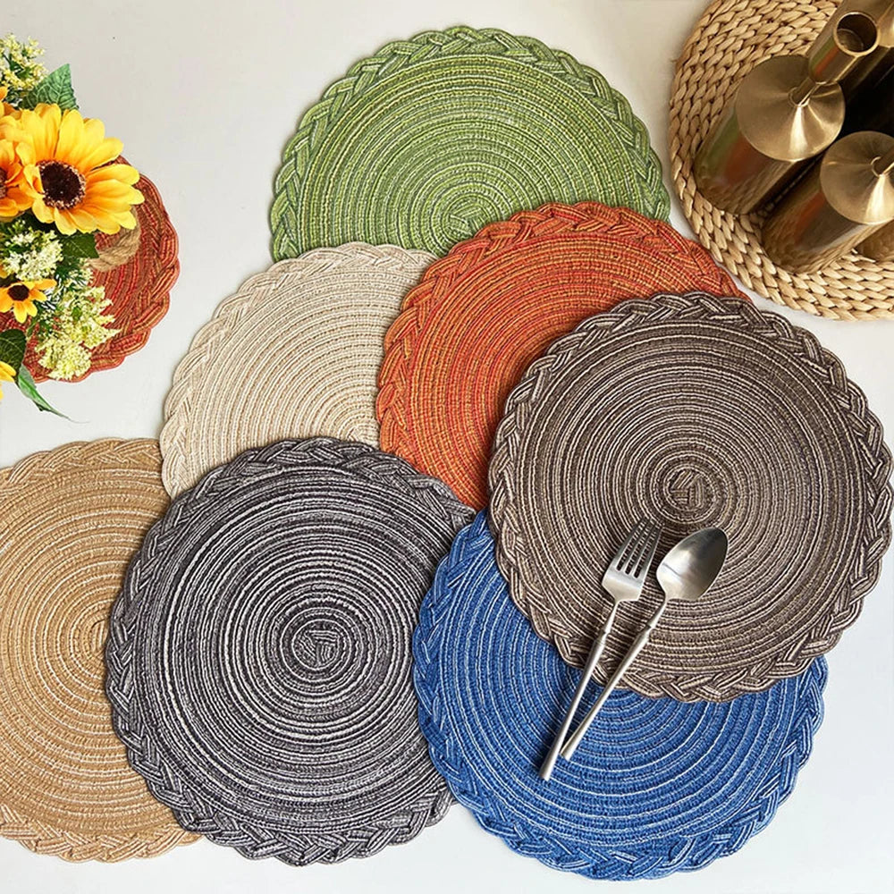 Lot de 6 sets de table ronds en ramie tissée, antidérapants, pour table à manger, pour la cuisine, les boissons et les bols