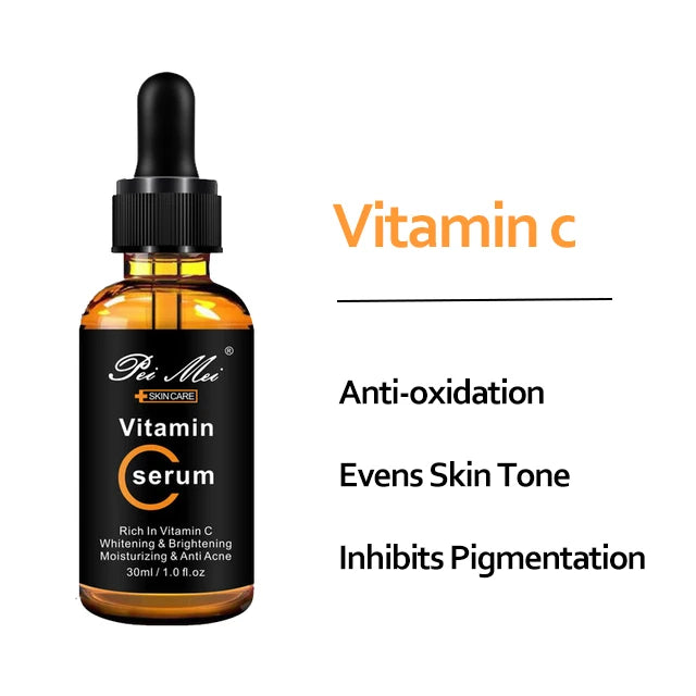 Produits de soins de la peau Sérum visage à la vitamine C Éclaircit la peau Éclaircit les taches Essence visage à l'acide hyaluronique Produits de soins de la peau 30 ml