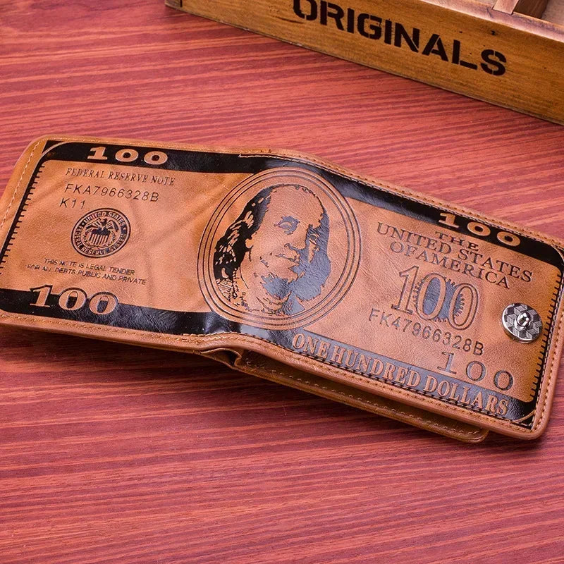 Portefeuilles pour hommes avec motif de 100 dollars américains, portefeuille en cuir pour homme avec fermeture éclair, porte-cartes, poche pour pièces de monnaie, porte-monnaie