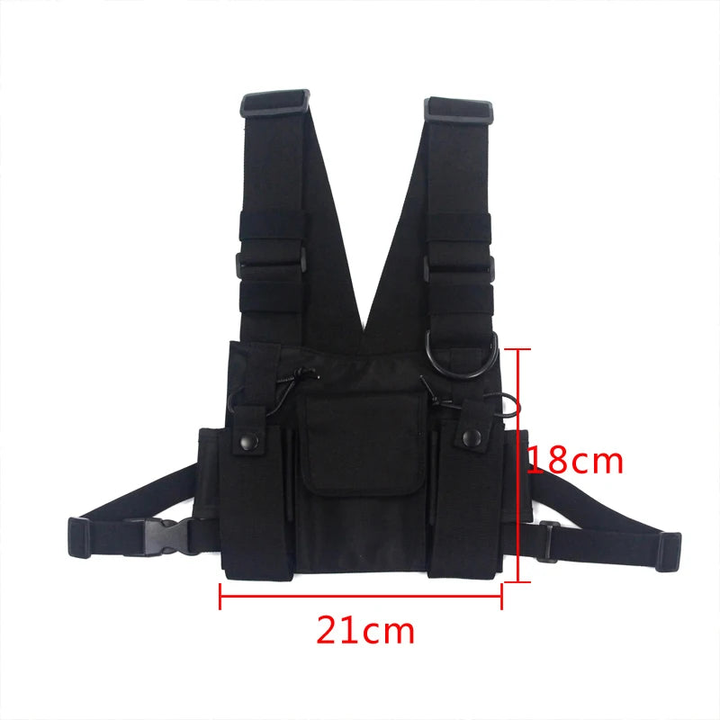 Sac de poitrine tactique fonctionnel pour hommes, sac banane tendance style hip-hop, style streetwear, unisexe, noir