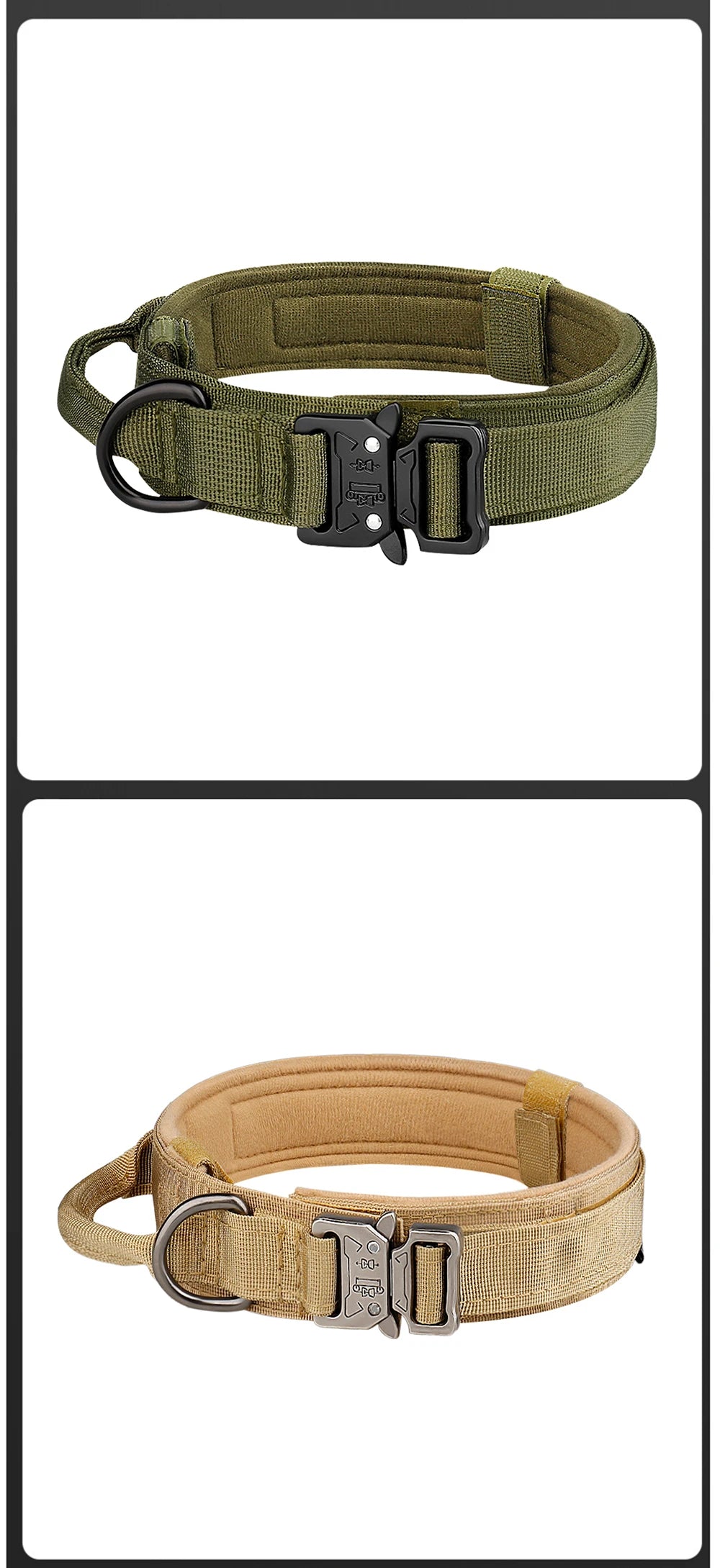 Collier tactique d'extérieur pour chien avec boucle en métal et nylon respirant, collier de dressage pour chien de taille moyenne et grande