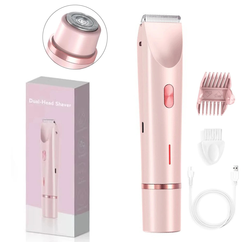Rasoir électrique pour femme, double tête, double usage, épilateur pour le corps, les jambes, les aisselles et le maillot. Tondeuse électrique pour le rasage et l'épilation.