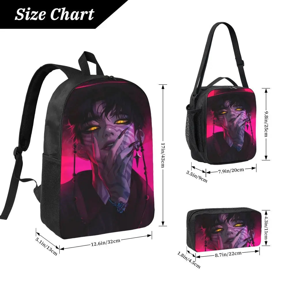 Ensemble de 3 sacs à dos Kpop Demon Hunters Huntrix pour enfants, boîtes à crayons, sacs à livres avec boîte à lunch pour écoliers