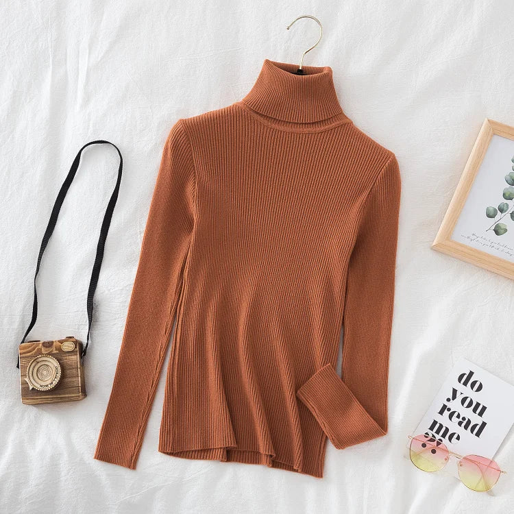 Pull col roulé en cachemire pour femme, tricoté, doux et basique, style décontracté, idéal pour l'automne et l'hiver