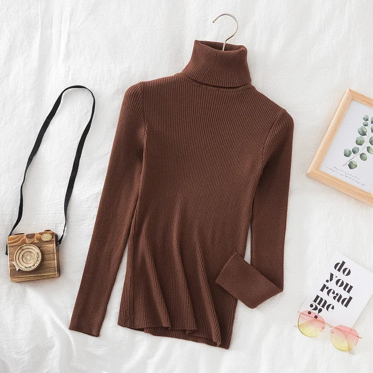 Pull col roulé en cachemire pour femme, tricoté, doux et basique, style décontracté, idéal pour l'automne et l'hiver