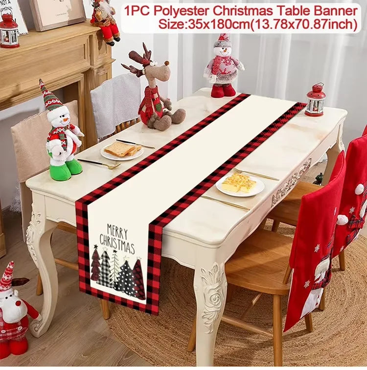 Chemin de table de Noël en tissu, décoration de table pour la maison, nappe 2024, ornement de Noël, cadeau du Nouvel An 2025