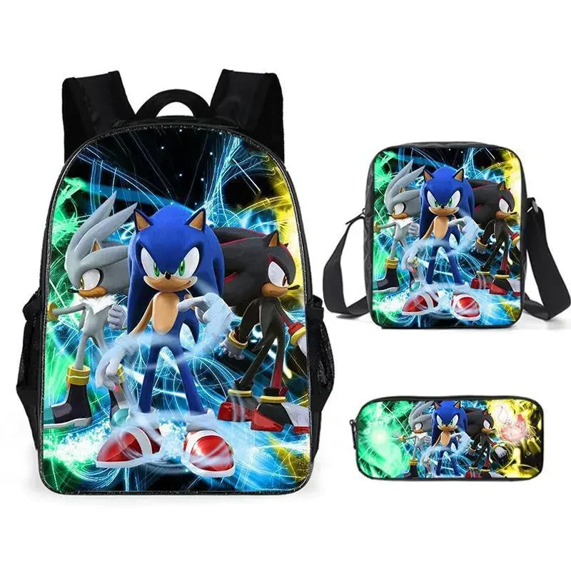 Ensemble de 3 sacs repas dessin animé, sac à déjeuner Sonic, sac à crayons, sac à dos pour élèves du primaire et du collège, sac d'école dessin animé Mochila