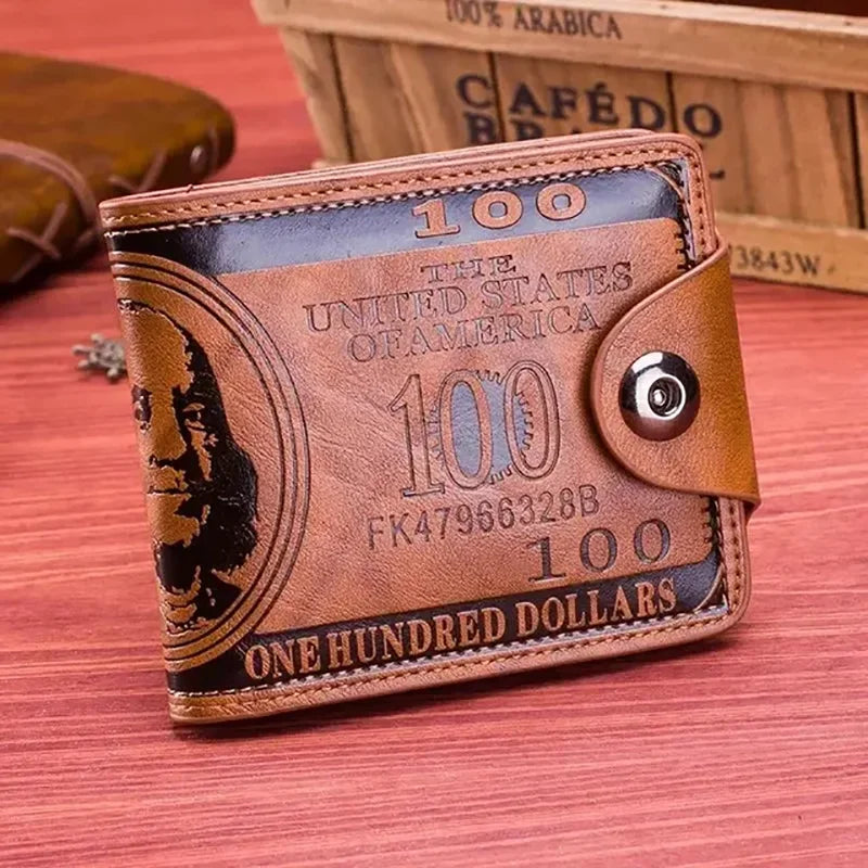 Portefeuilles pour hommes avec motif de 100 dollars américains, portefeuille en cuir pour homme avec fermeture éclair, porte-cartes, poche pour pièces de monnaie, porte-monnaie