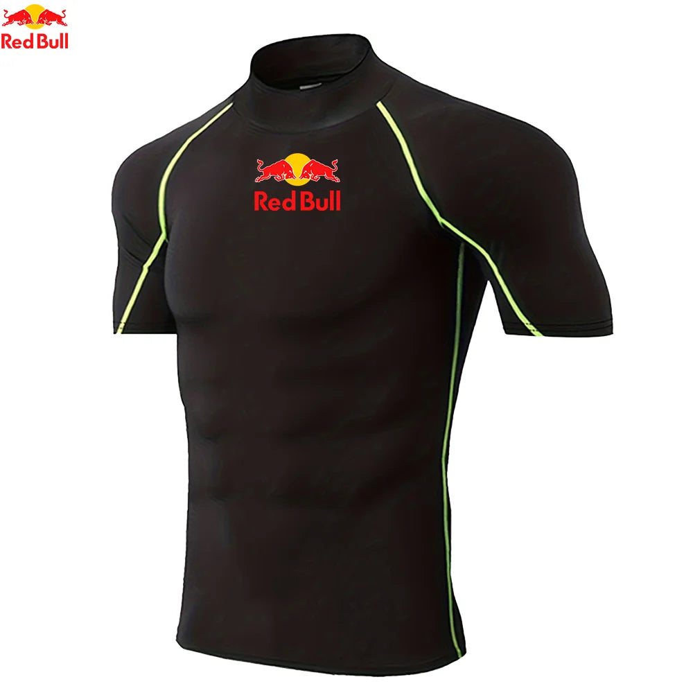 T-shirts de sport pour hommes, entraînement, exercice, compression, fitness, manches longues, sport, Red Bull, séchage rapide, serré, vêtements de sport