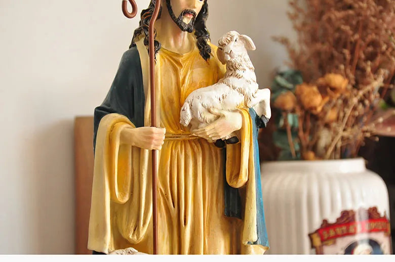 Figurine du Saint-Père Jésus, récits bibliques catholiques tenant un mouton, ornement pour la décoration de la maison ou du bureau, statue de croyance religieuse