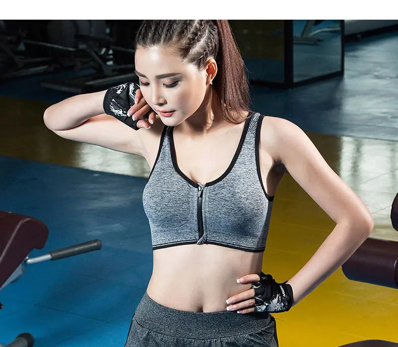 Soutien-gorge de sport à fermeture éclair sur le devant, gilet de fitness, de course à pied, respirant, absorbant les chocs, pour femmes, soutien-gorge push-up, tailles S à 4XL