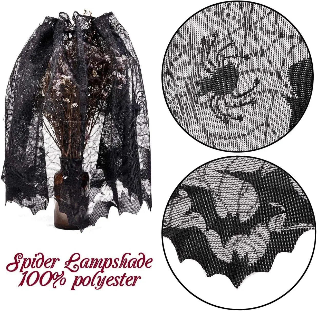 Nappe d'Halloween en dentelle noire avec toile d'araignée et chauve-souris, décoration de table familiale pour fête d'Halloween