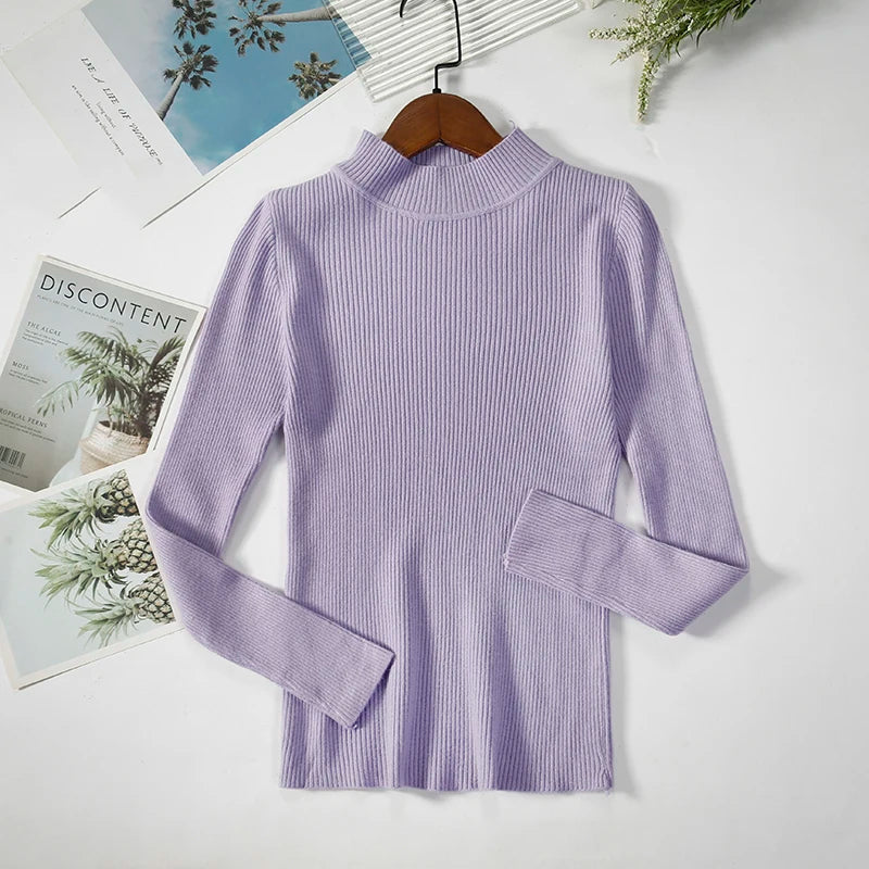 Pull col roulé en cachemire pour femme, tricoté, doux et basique, style décontracté, idéal pour l'automne et l'hiver