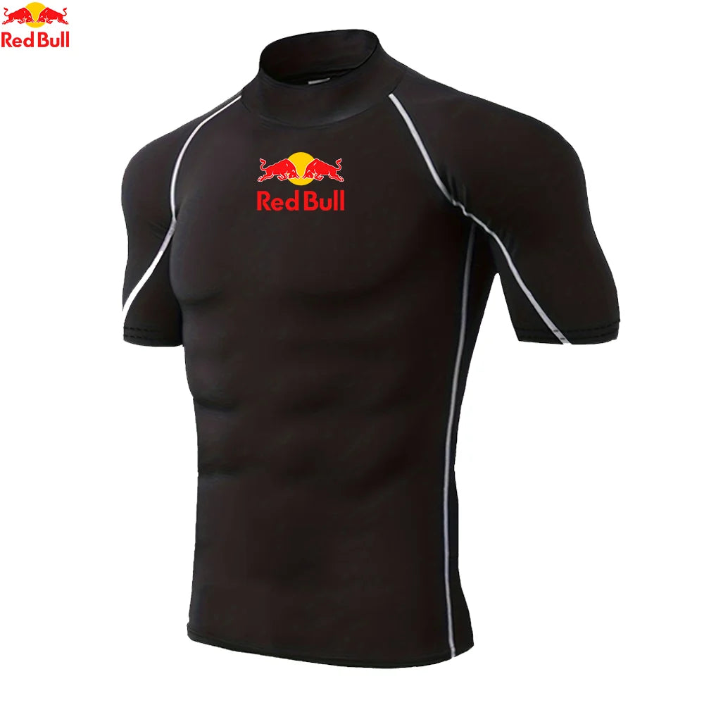 T-shirts de sport pour hommes, entraînement, exercice, compression, fitness, manches longues, sport, Red Bull, séchage rapide, serré, vêtements de sport