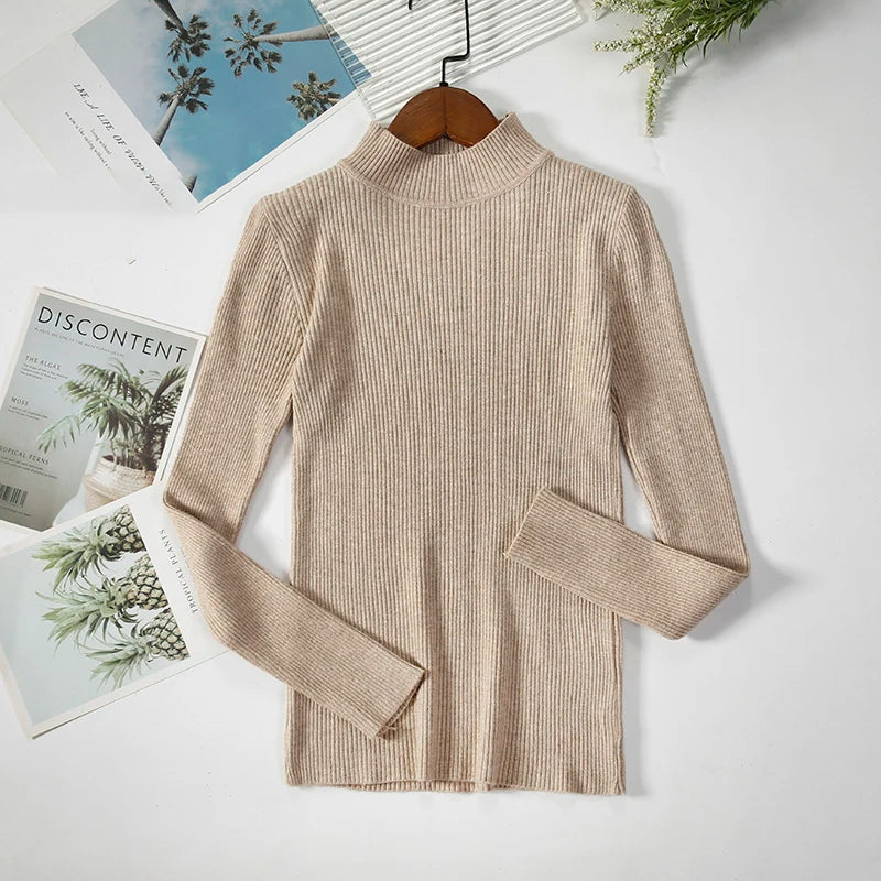 Pull col roulé en cachemire pour femme, tricoté, doux et basique, style décontracté, idéal pour l'automne et l'hiver