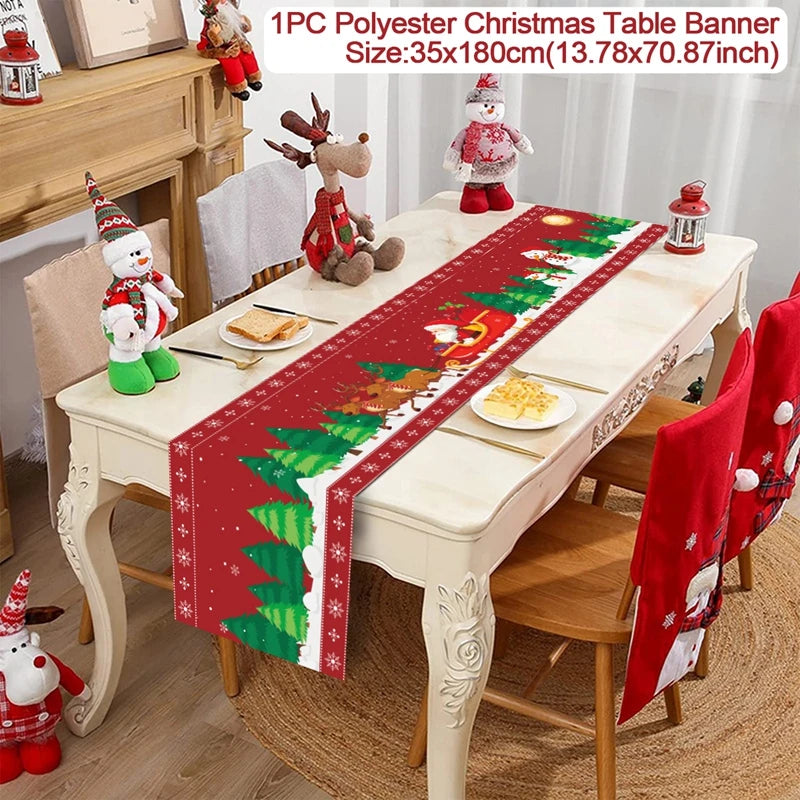 Chemin de table de Noël en tissu, décoration de table pour la maison, nappe 2024, ornement de Noël, cadeau du Nouvel An 2025