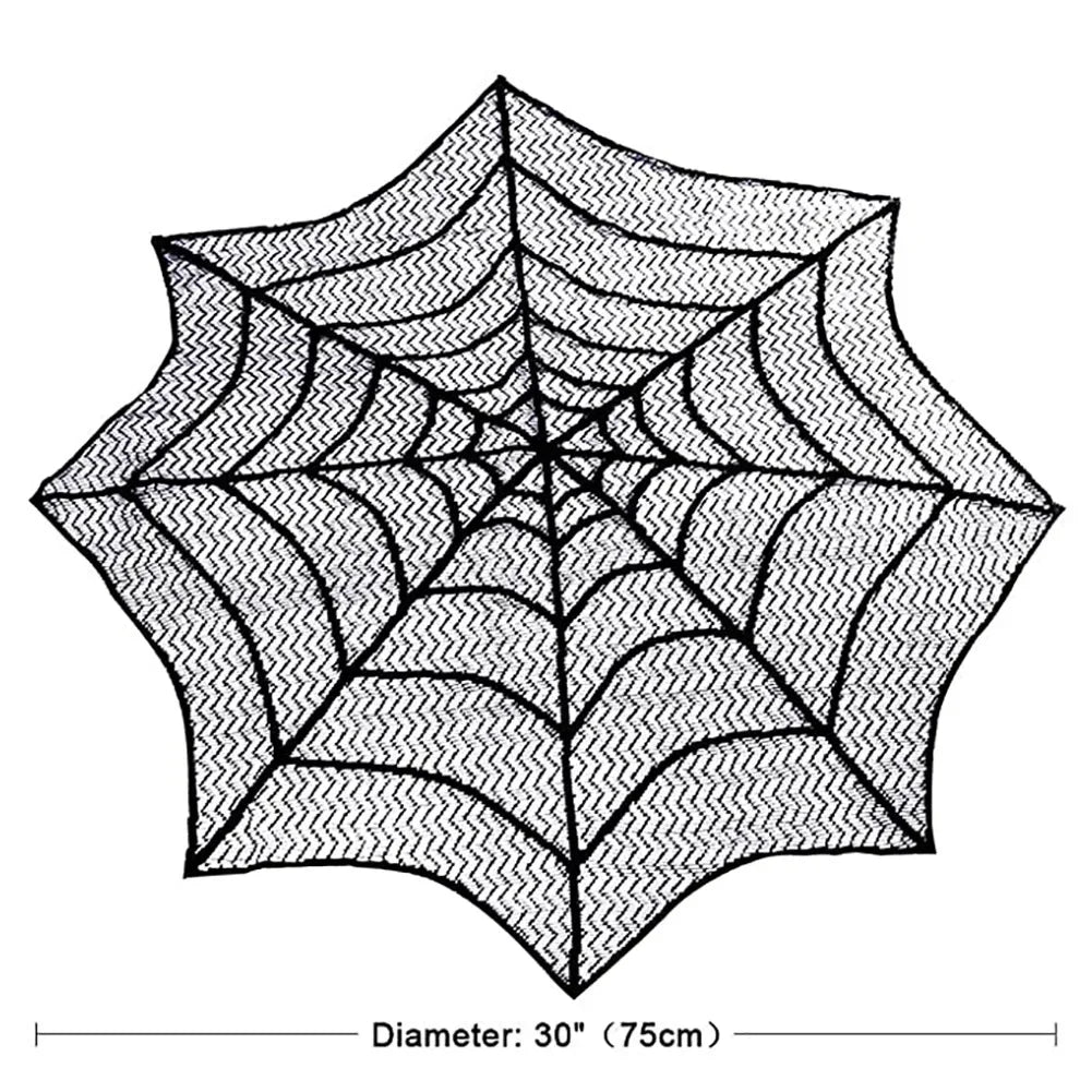 Nappe d'Halloween en dentelle noire avec toile d'araignée et chauve-souris, décoration de table familiale pour fête d'Halloween