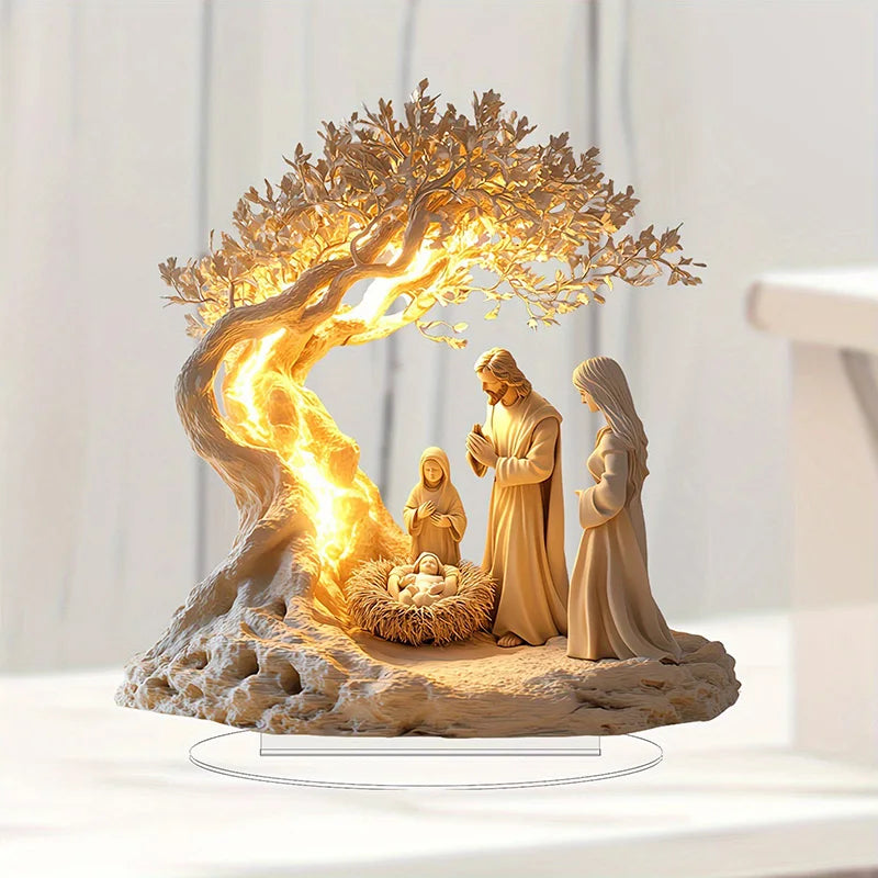 Statue de famille en acrylique représentant l'arbre de vie de Jésus, décoration de bureau, ornements pour la maison, 2025