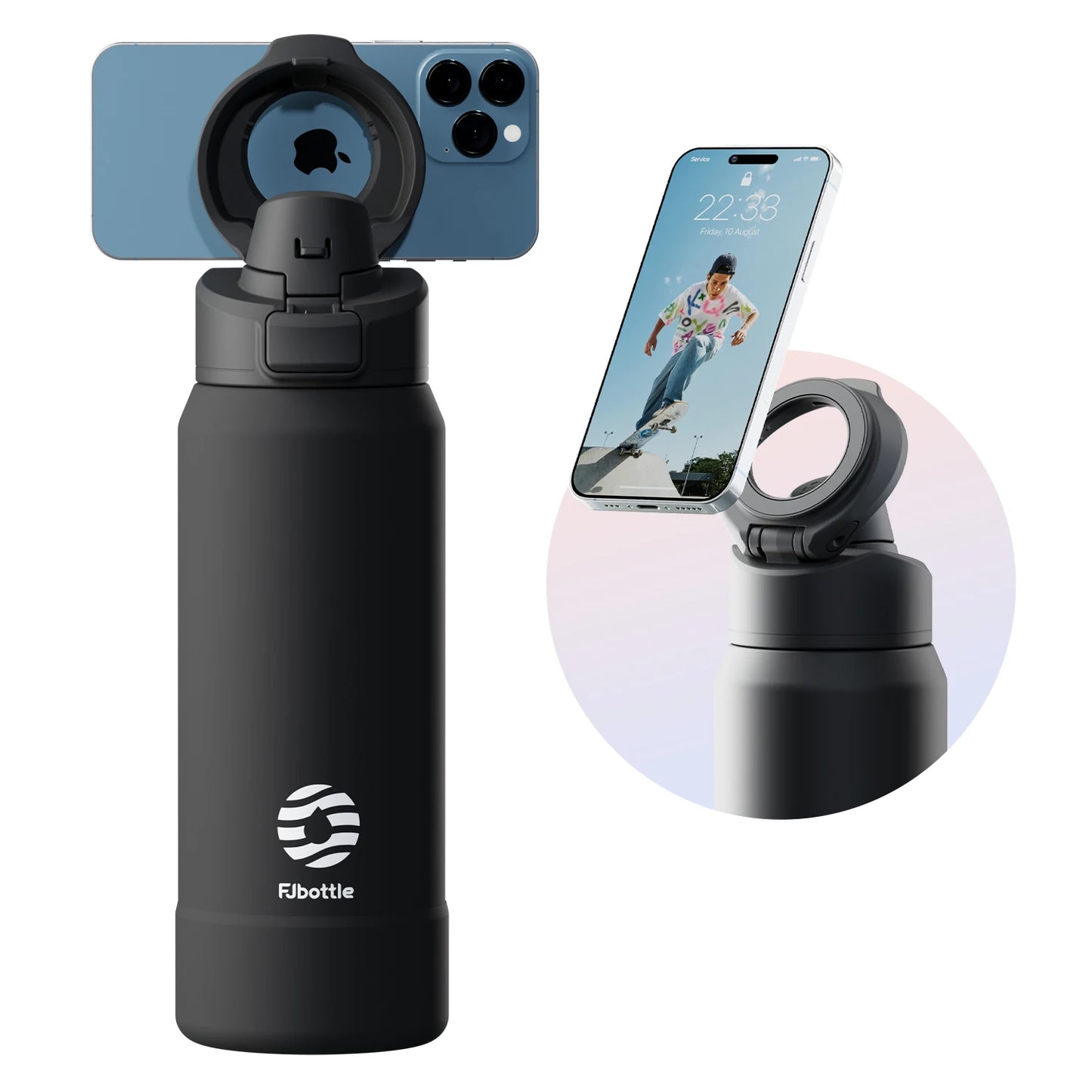 gourde isotherme magnétique en acier inoxydable avec support téléphone