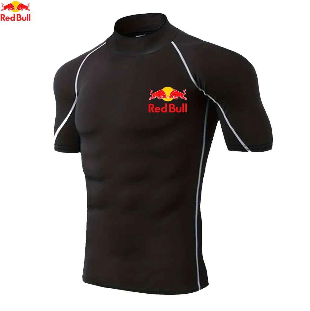 T-shirts de sport pour hommes, entraînement, exercice, compression, fitness, manches longues, sport, Red Bull, séchage rapide, serré, vêtements de sport