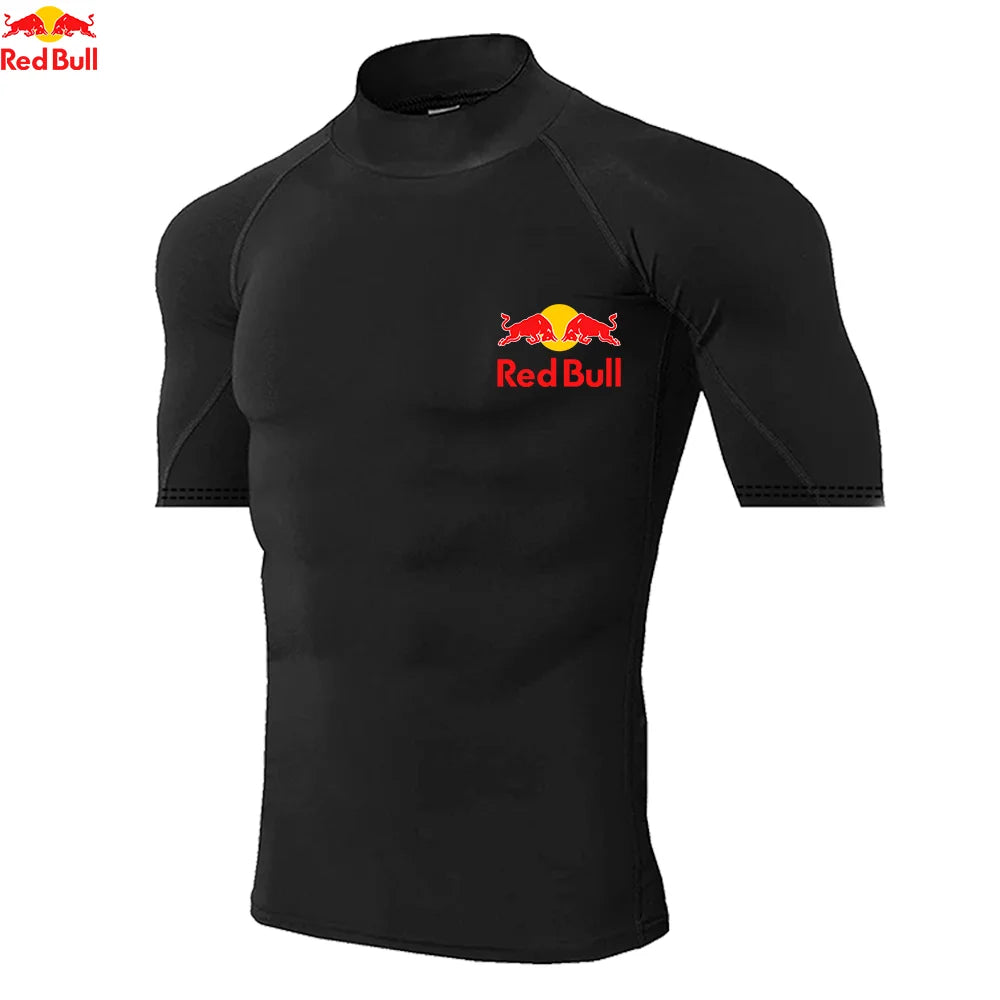 T-shirts de sport pour hommes, entraînement, exercice, compression, fitness, manches longues, sport, Red Bull, séchage rapide, serré, vêtements de sport