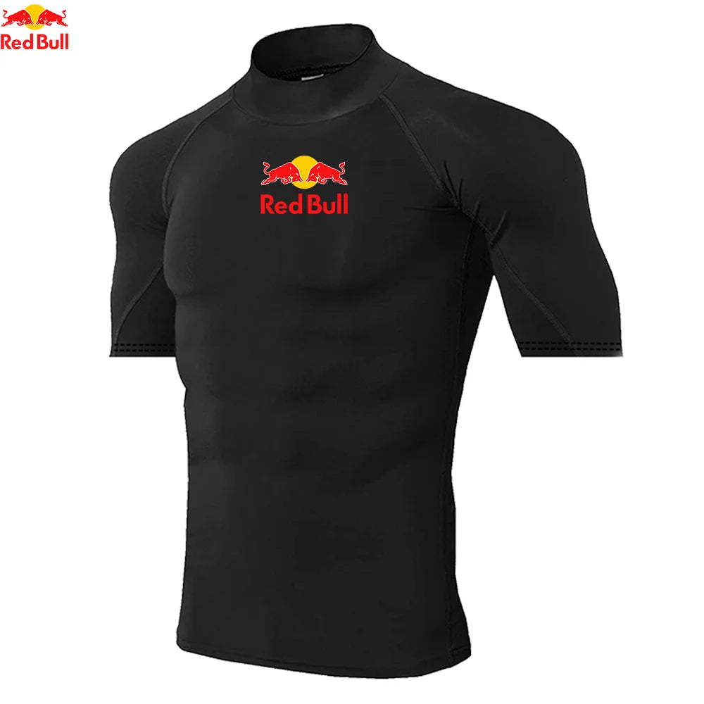 T-shirts de sport pour hommes, entraînement, exercice, compression, fitness, manches longues, sport, Red Bull, séchage rapide, serré, vêtements de sport