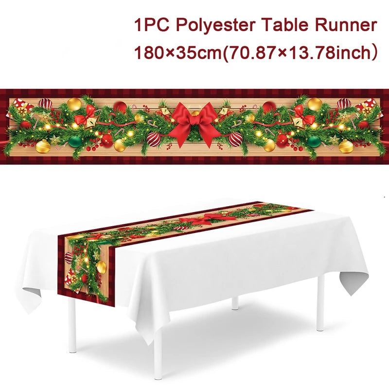 Chemin de table de Noël en tissu, décoration de table pour la maison, nappe 2024, ornement de Noël, cadeau du Nouvel An 2025