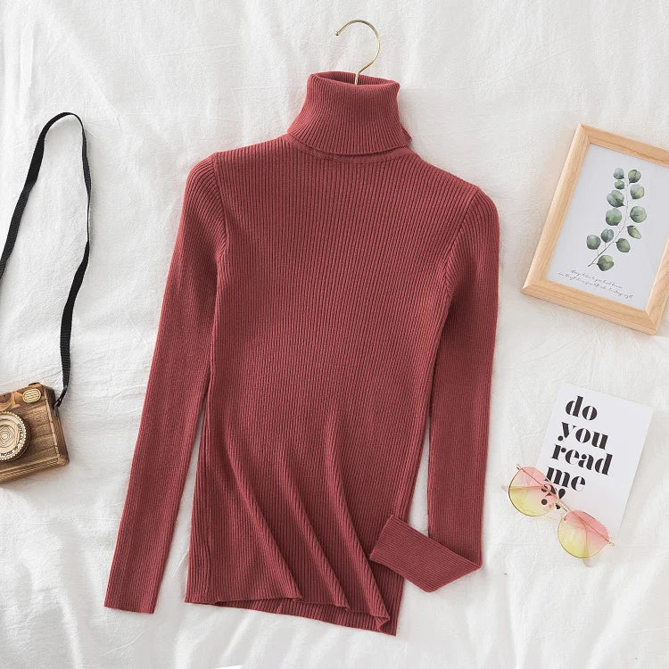 Pull col roulé en cachemire pour femme, tricoté, doux et basique, style décontracté, idéal pour l'automne et l'hiver