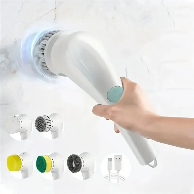 Brosse de nettoyage électrique multifonctionnelle cinq en un pour la salle de bain et la cuisine