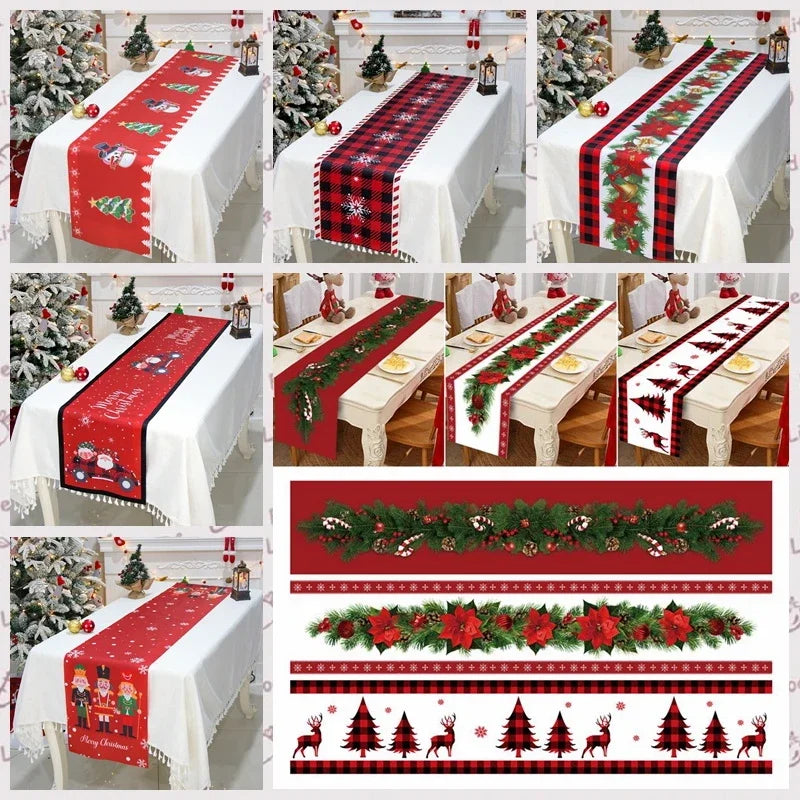 Chemin de table de Noël en tissu, décoration de table pour la maison, nappe 2024, ornement de Noël, cadeau du Nouvel An 2025
