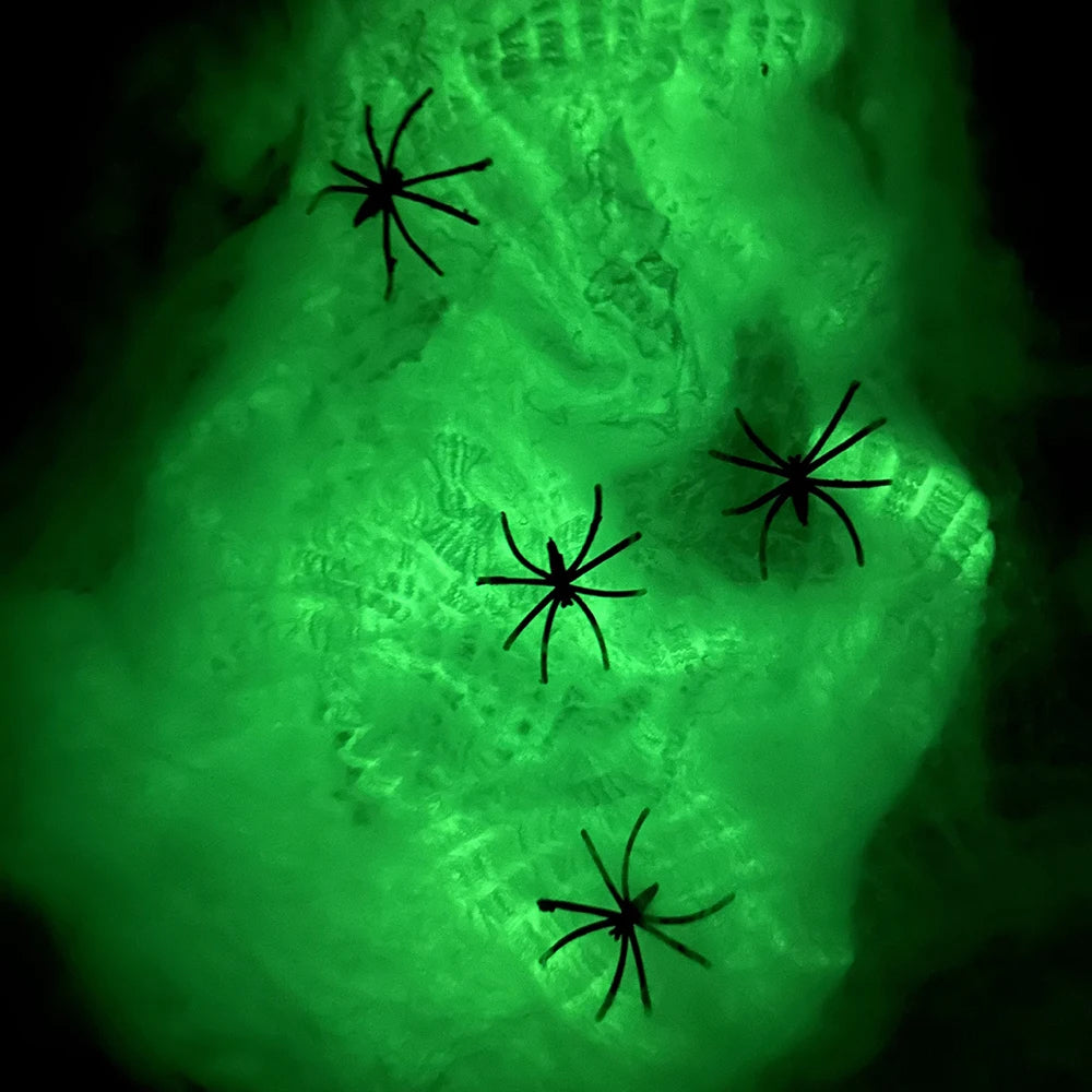 Toiles d'araignée fluorescentes pour Halloween, toiles d'araignée phosphorescentes, toiles d'araignée d'Halloween, décorations d'horreur en plein air