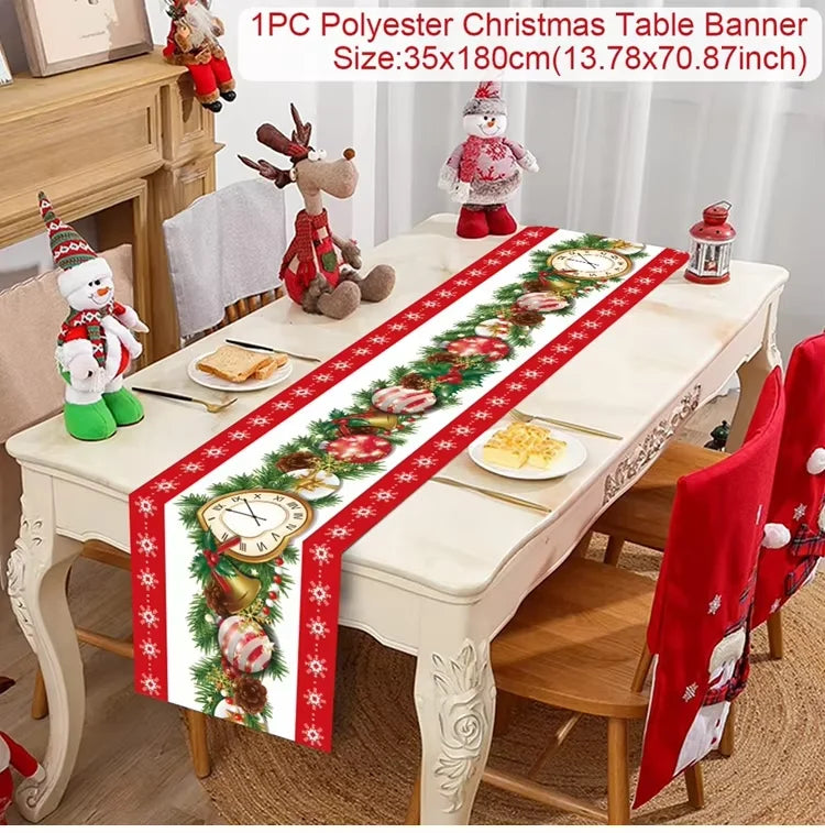 Chemin de table de Noël en tissu, décoration de table pour la maison, nappe 2024, ornement de Noël, cadeau du Nouvel An 2025